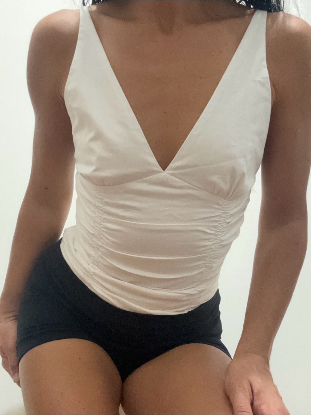 Zara brand new V-Neck Ruched Sleeveless Tank Top - Cream